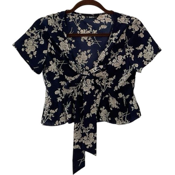 SHEIN Cropped Blouse with Ties M - Picture 1 of 3